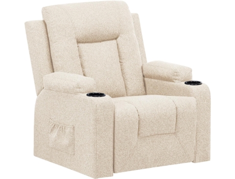 Poltrona COMHOMA Relax em Tecido com Função Reclinável, Poltrona Eléctrica Ajustável, Poltrona de Massagem, Aquecimento por Vibração, Bege