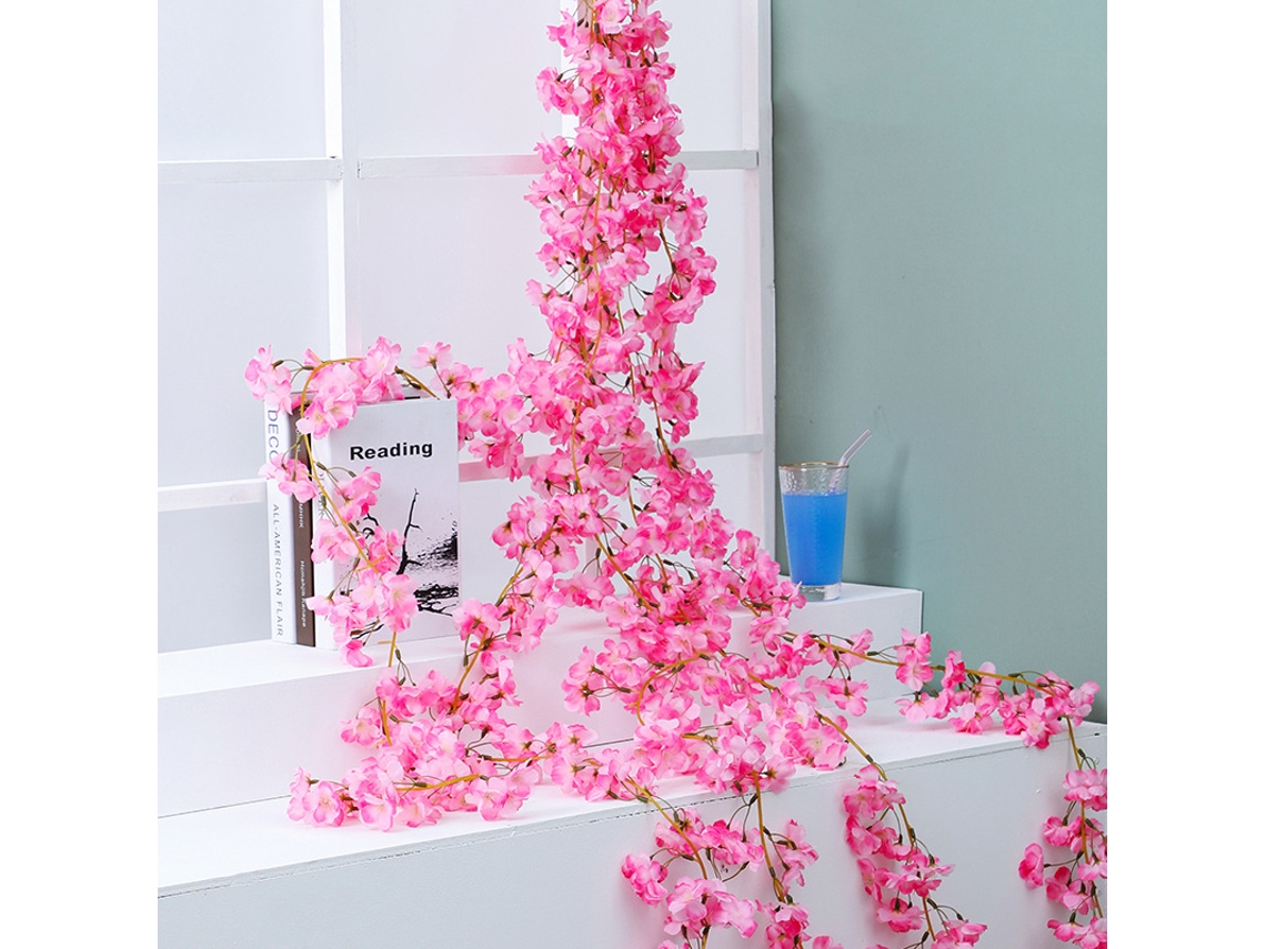 Guirlanda de Cerejeira Artificial Sakura 1,8m 135 Flores Rosa Decoração Lar Escritório
