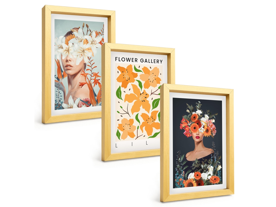Composição De Quadros Retratos Florais Com Buquês Espelharte (3 Peças 20x30 Cm)