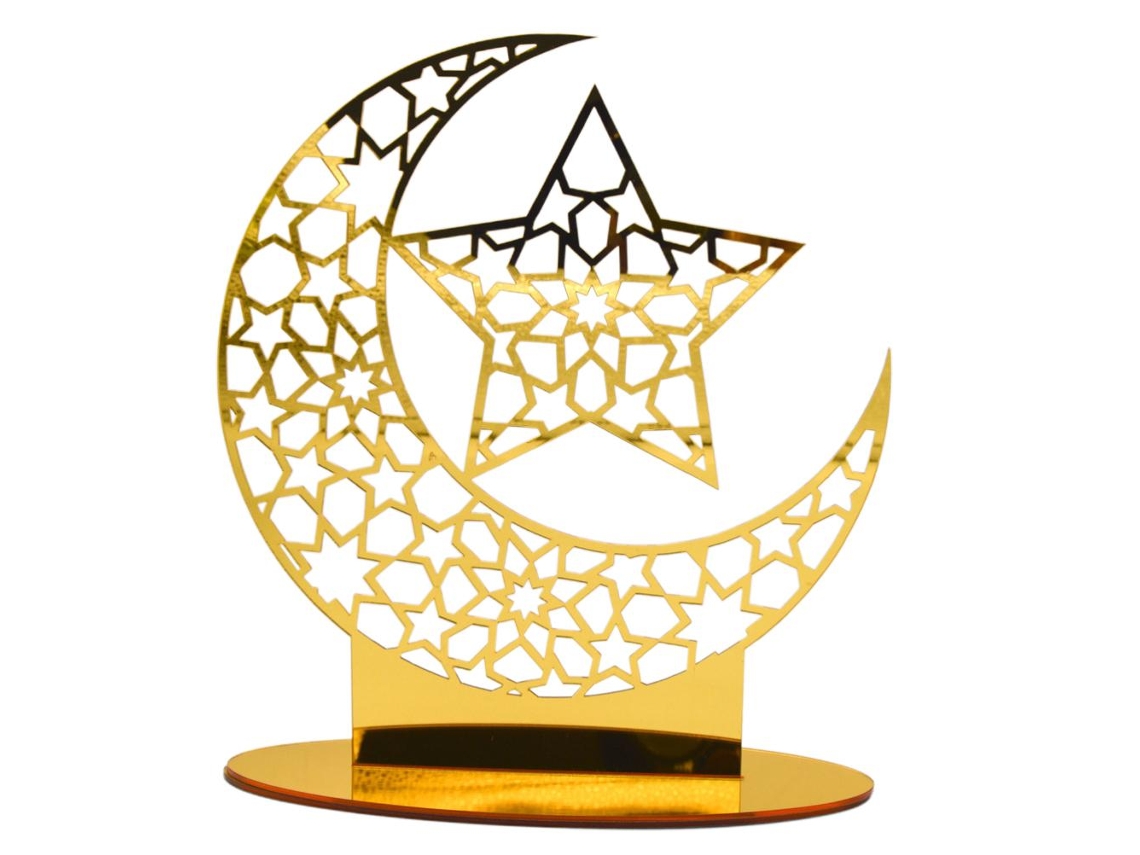 Adorno de Acrílico Eid Mubarak Decor Ramadã Casa Festa Presente Muçulmano Dourado 20x13.5cm