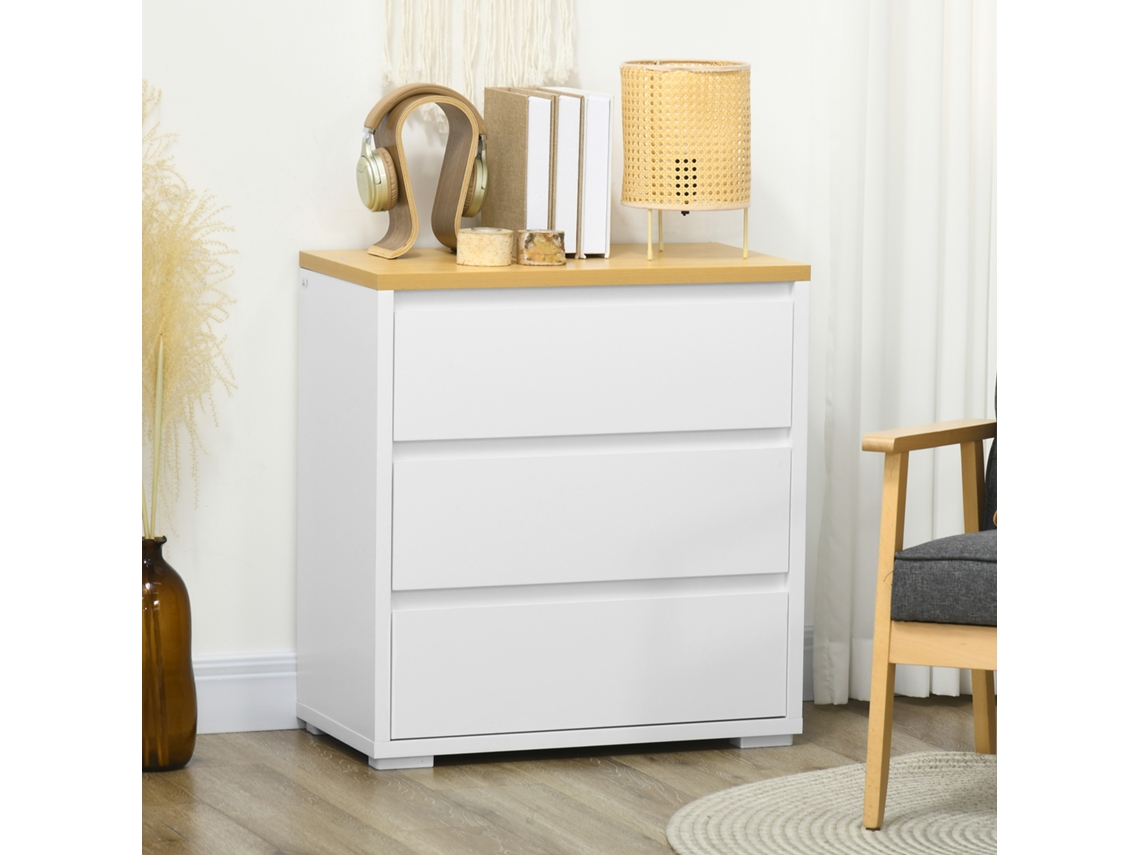 Cômoda Com 3 Gavetas Cômoda Quarto Sem Puxadores Gaveteiro Para Sala Escritório Estilo Moderno 70x37x75 Cm Branco