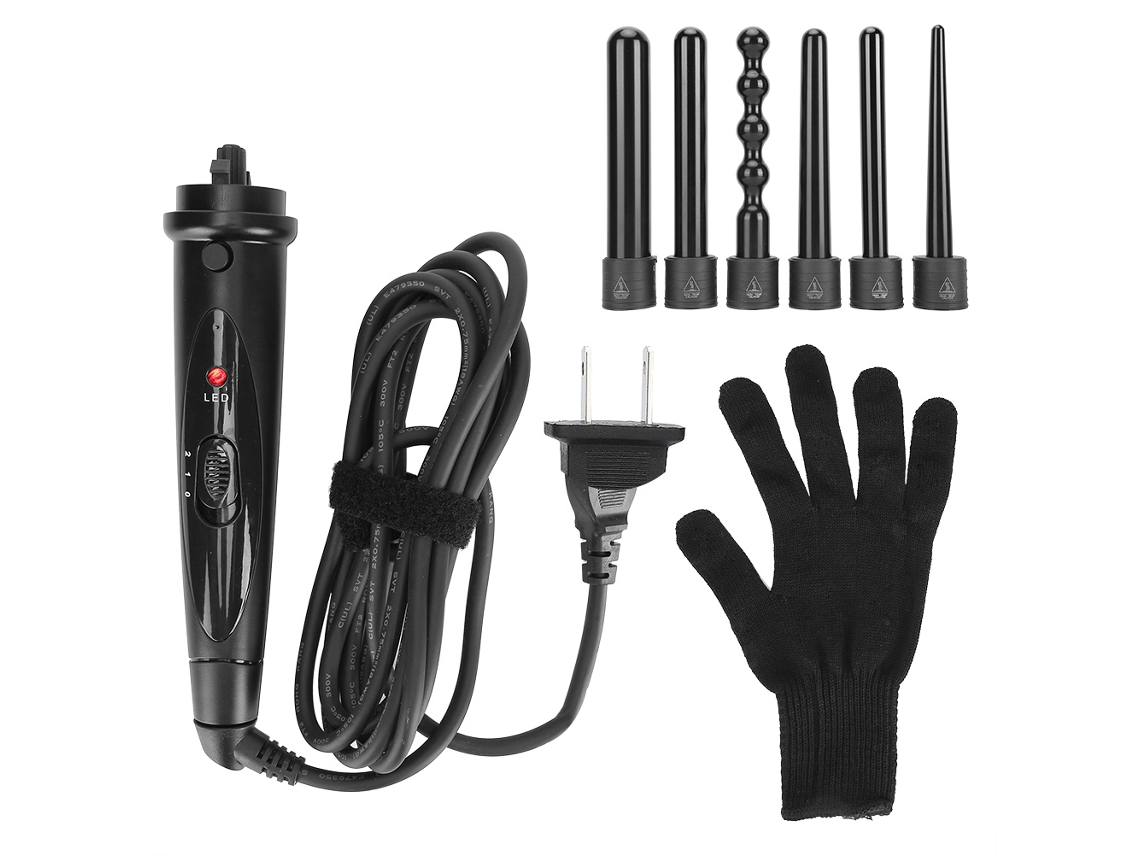 Pente De Cabelo Para Cachos Com 6 Barris Cerâmicos Intercambiáveis Curler Elétrico Com Display Led Plug Us