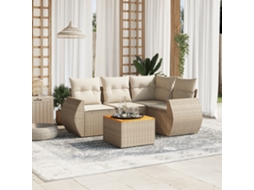 Vidaxl 5 Pcs Conjunto De Sofás P/ Jardim Com Almofadões Vime Pe Bege