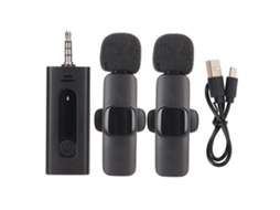 Microfone lapel sem fio, 1 para 2 interfaces, 3.5mm, cancelamento de ruído, para entrevistas e reuniões | S/MARCA