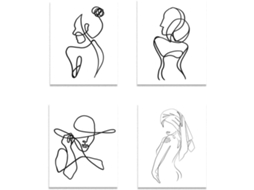 Klahh Conjunto De 4 Peças Gravuras Minimalistas Em Estilo Line Art, Incluindo Abstratas Preto E Branco Com Desenhos Rostos, Para -aquaforge