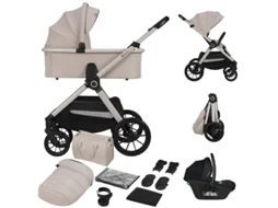 Carrinho De Bebê Lionelo Layla Trio - Até 22kg - Carrinho, Alcofa, Cadeirinha Para Auto E Acessórios – Rodas Grandes – Para Qualquer Terreno - Bege