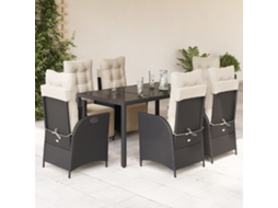 Vidaxl 7 Pcs Conjunto De Jantar P/ Jardim C/ Almofadões Vime Pe Preto