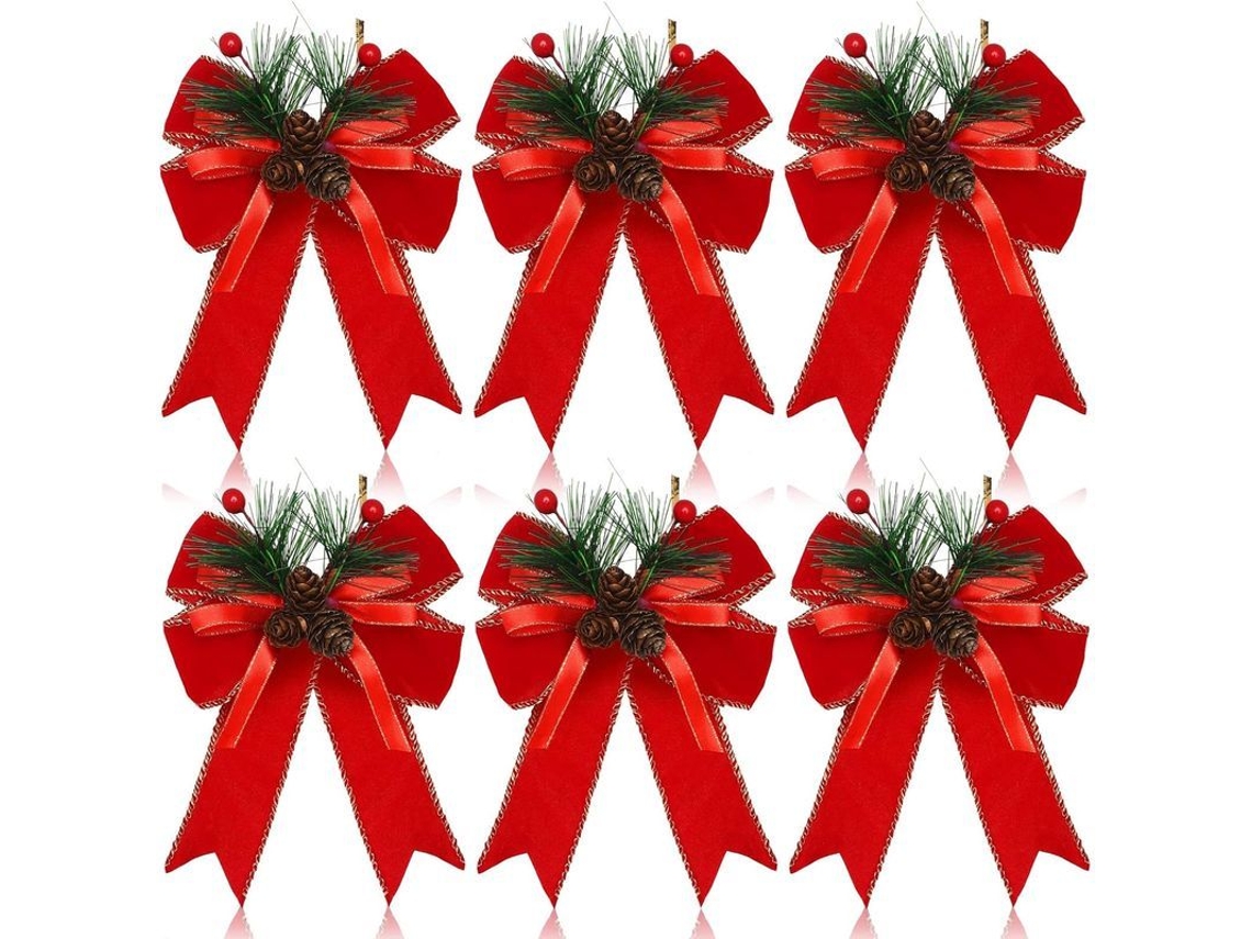 6 Laços De Fita De Xadrez Buffalo Com Pinha Para Festas De Natal