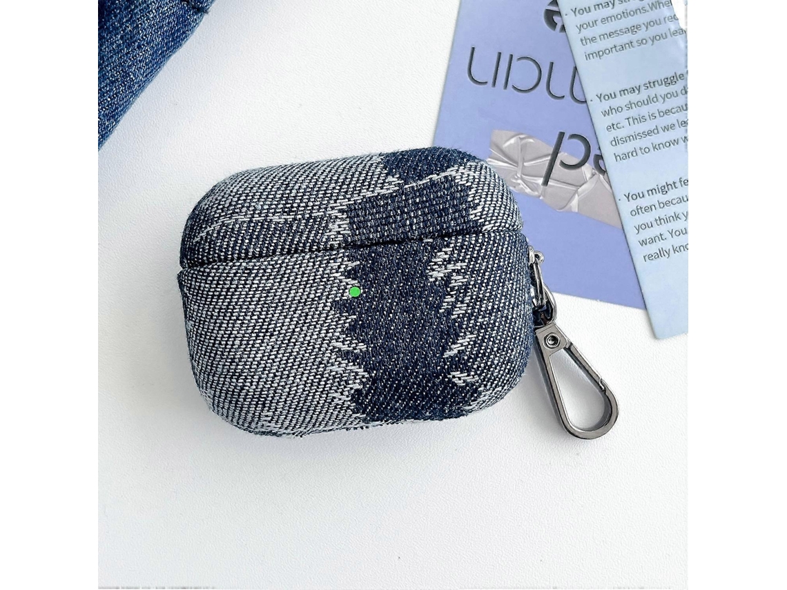 Capa protetora para fone de ouvido Bluetooth em tecido jeans com costura aparente GIECY