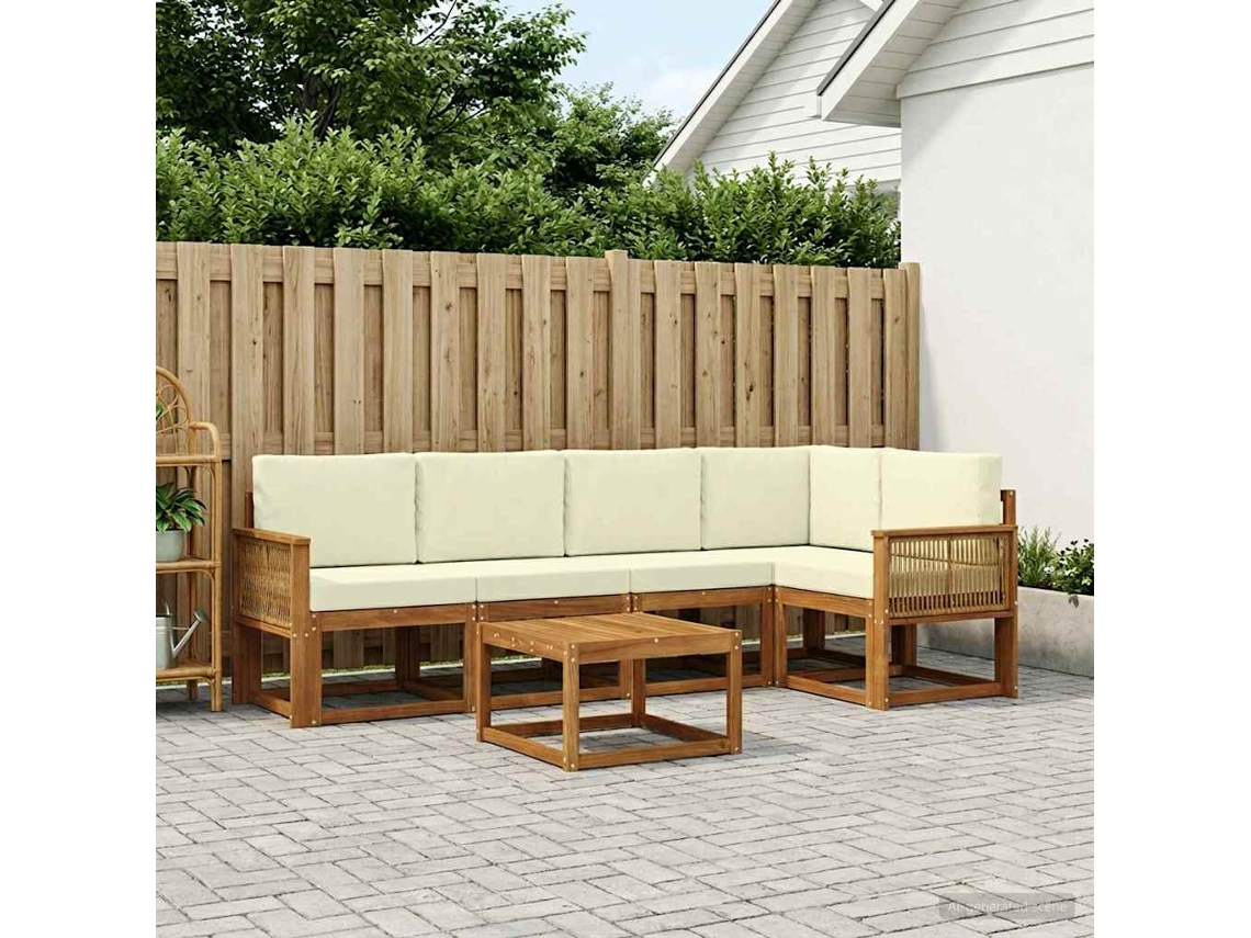 Vidaxl Conjunto De Sofás Para Exterior 6 Pcs Natural E Creme