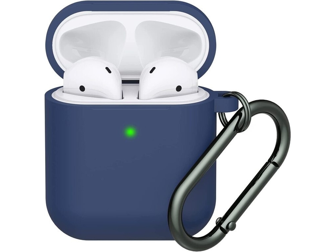 Capa Zruxe Para Airpods 1/2 Silicone Azul Escuro (proteção Integral, Breloque Carabina, Carregamento Sem Fios)