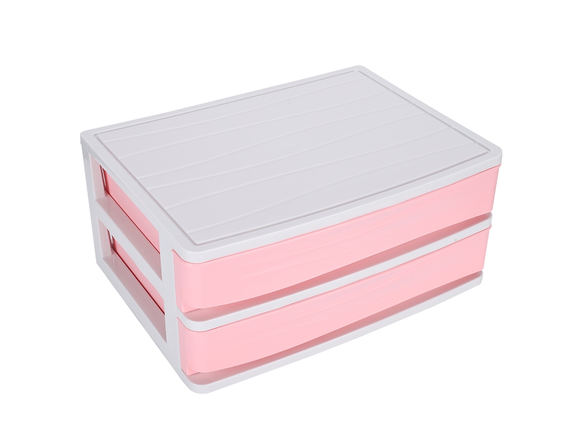 Caixa De Armazenamento Para Mesa Com Duas Camadas Rosa