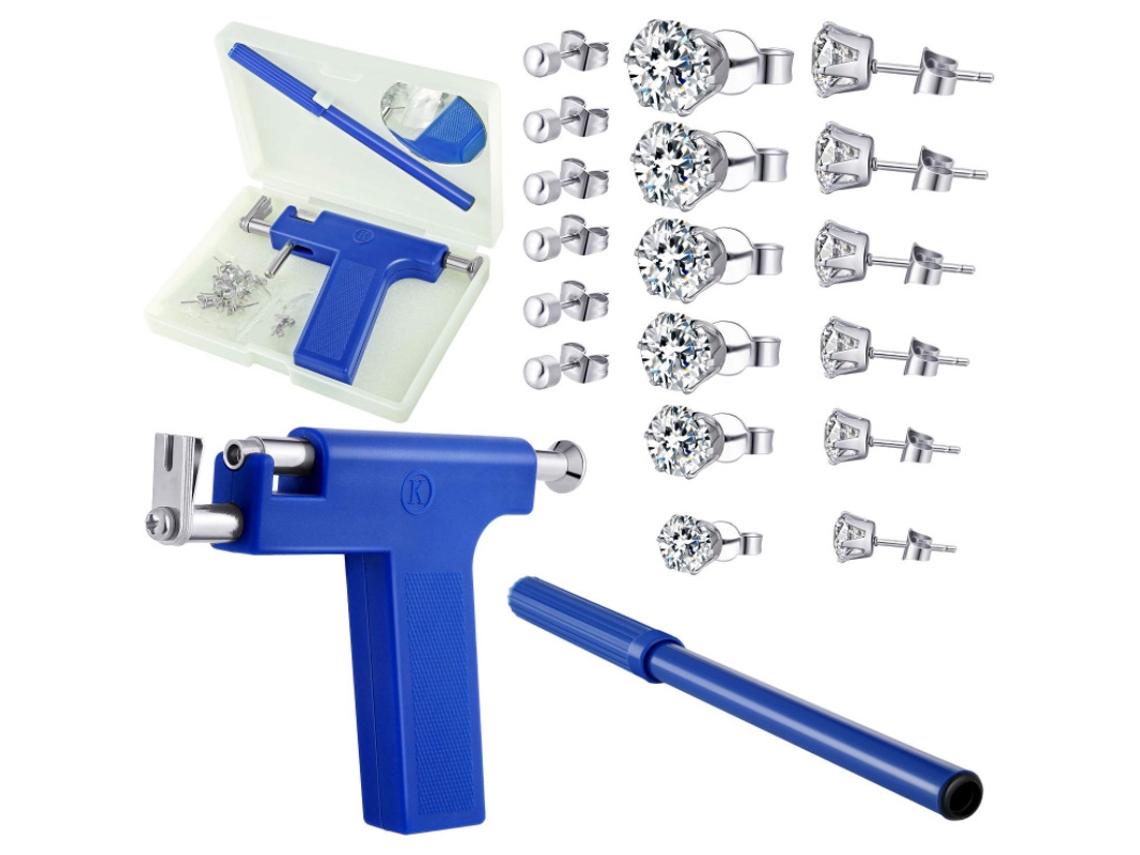 Piercing De Orelha, Kit De Ferramentas Para Piercing Com Brincos De Aço Inoxidável (azul) Spqment