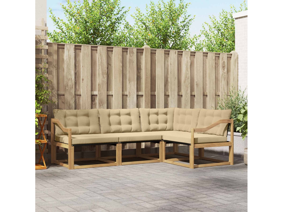 Vidaxl Conjunto De Sofás Para Exterior 4 Unid. Branco E Bege