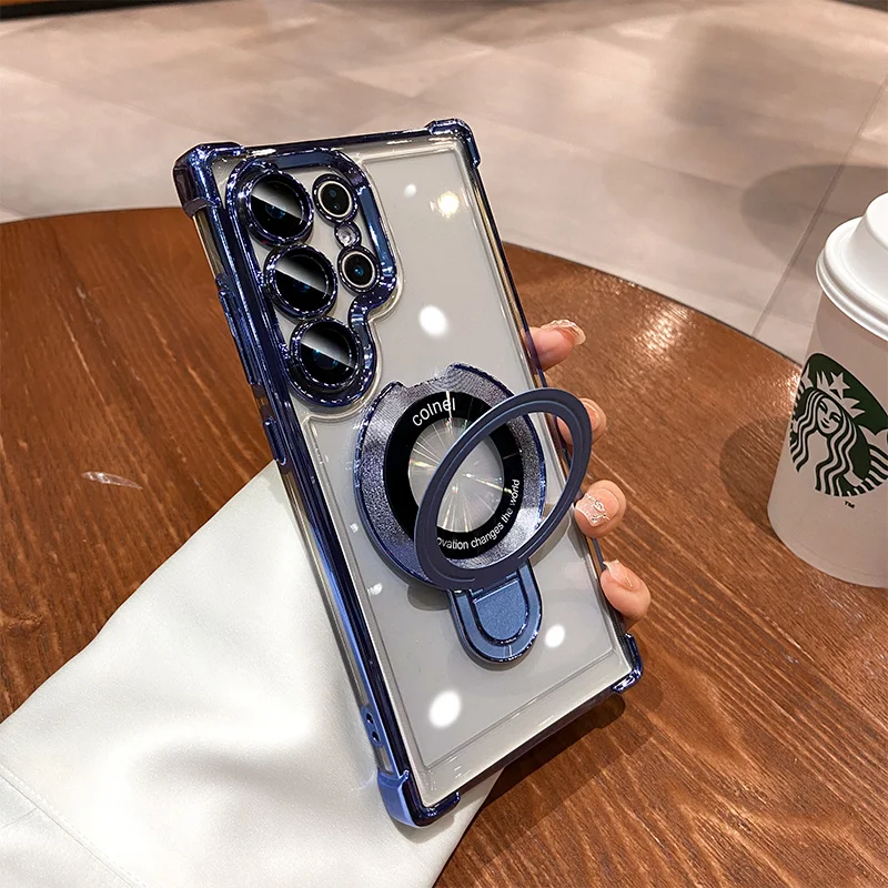 Capa Protetora Com Suporte Magnético E Revestimento Eletroplástico (azul Samsung S24 Plus)