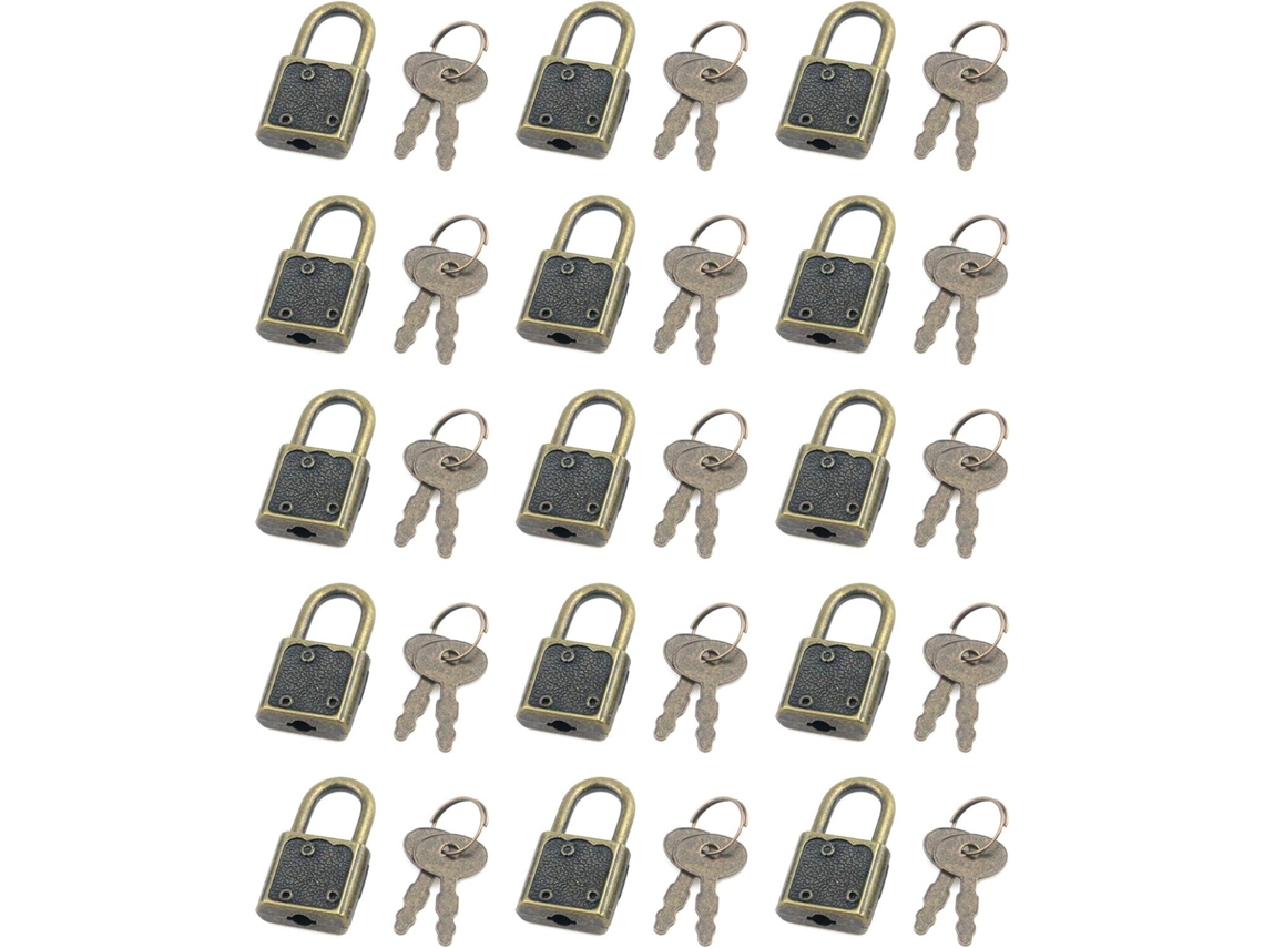 Conjunto De 15 Mini Cadeados Metal Com Chave Para Malas, Mochilas Escolares, Mochilas Em Geral, Cor Bronze