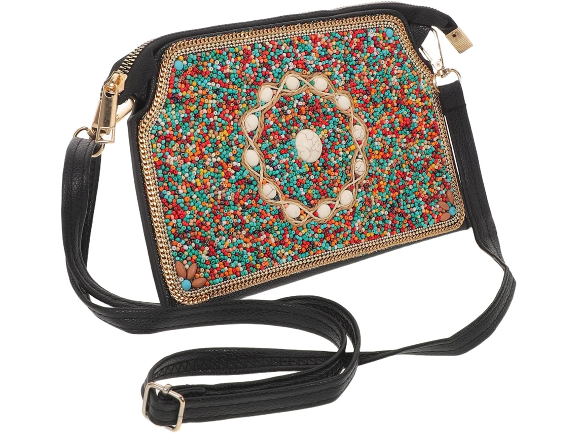 Bolsa De Mão Feminina Estilo Boêmio Para A Noite, Com Miçangas, Alça De Ombro Ajustável, Estilo Vintage.