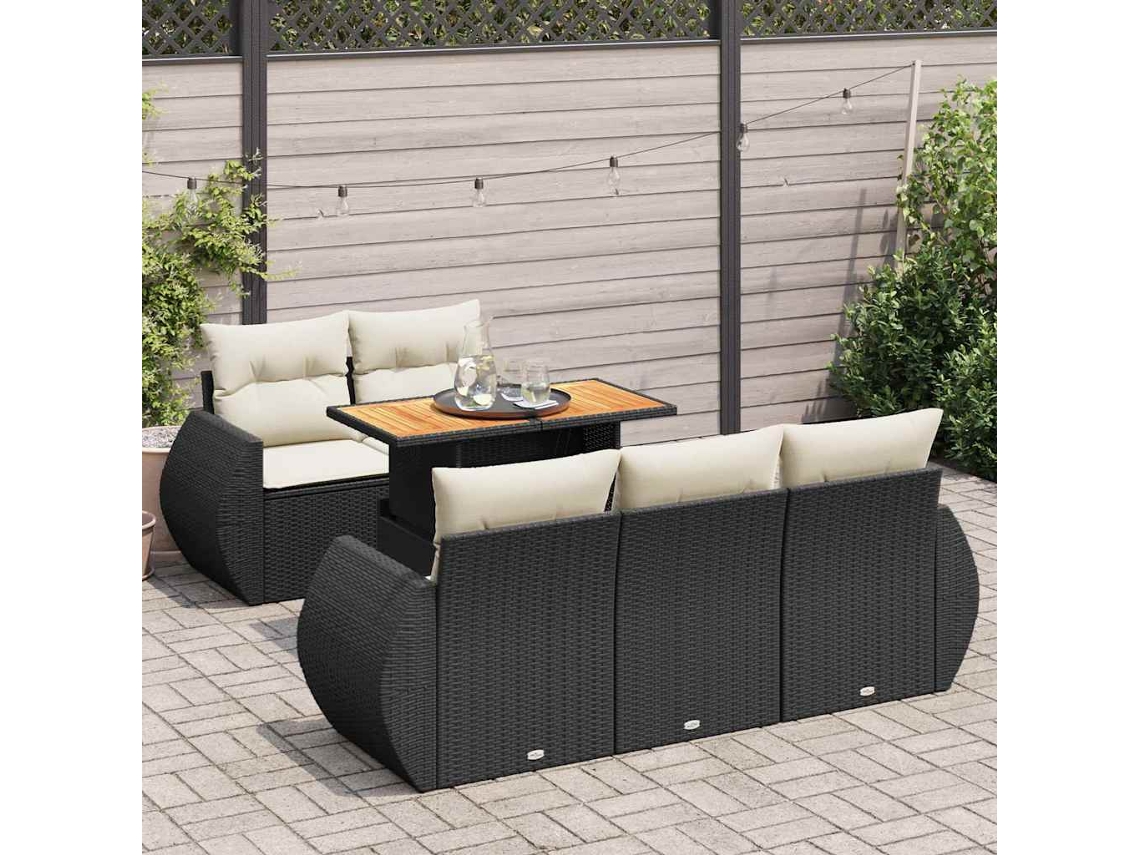 Vidaxl 6 Pcs Conjunto Sofás De Jardim C/ Almofadões Vime Pe Preto