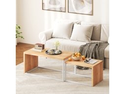 Conjunto de 2 Mesas de Centro Industriais com Pés de Metal em Branco e Madeira Tamanhos 90x48x42 Cm e 59x42x36 Cm MEGA ECHO TRADE SHOP