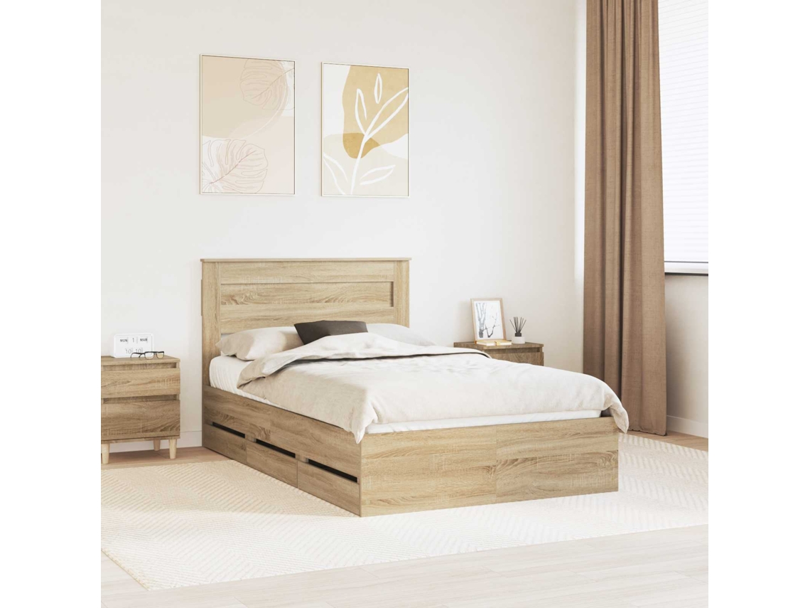 Vidaxl Estrutura da Cama com Gaveta Carvalho Sonoma 120 X 190 Cm