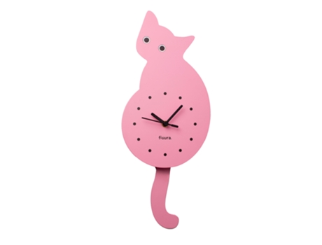 FISURA Relógio de Gato Cor-De-Rosa com Cauda Silencioso 46x8 cm Madeira e Abs 1 Pilha Aa