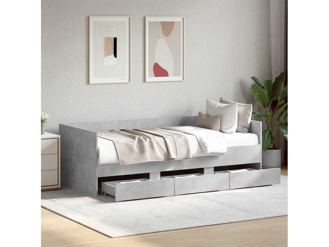 Vidaxl Sofá-cama Com Gavetas Sem Colchão 90x200 Cm Cinzento Cimento