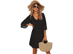 Capa de Traje de Banho Feminino V neck Verão Casual Suave Vestido de Praia Solto 3xl 01 Negro
