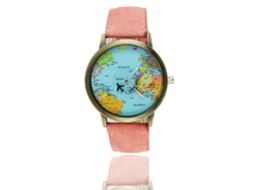 Reloj De Pulsera Unisex Con Dial Redondo Y Correa De Denim Patrón Atlas (rosa)
