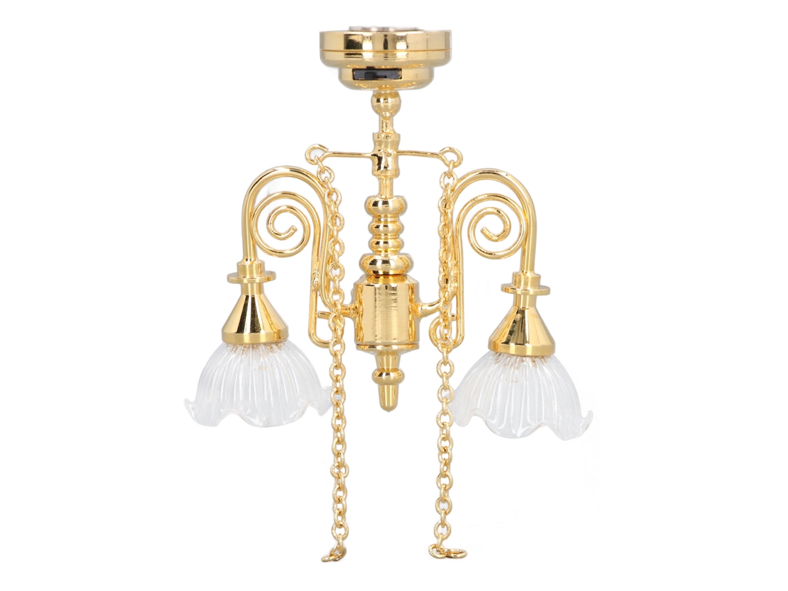 Primerox luz de Teto Miniatura para Casinha de Bonecas Flor Duas Cabeças Retro Dourada 1:12