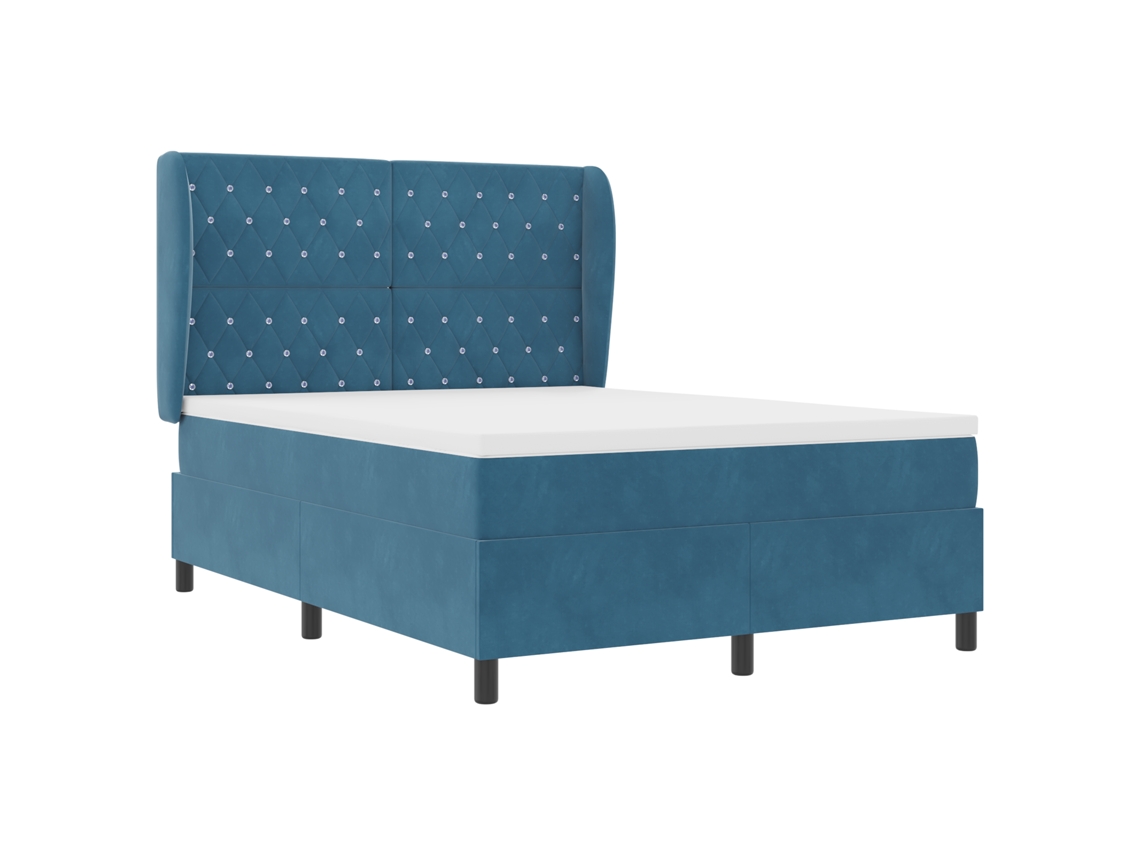 Conjunto 1 Cama Box Vidaxl Azul Veludo (200 X 140 Cm)