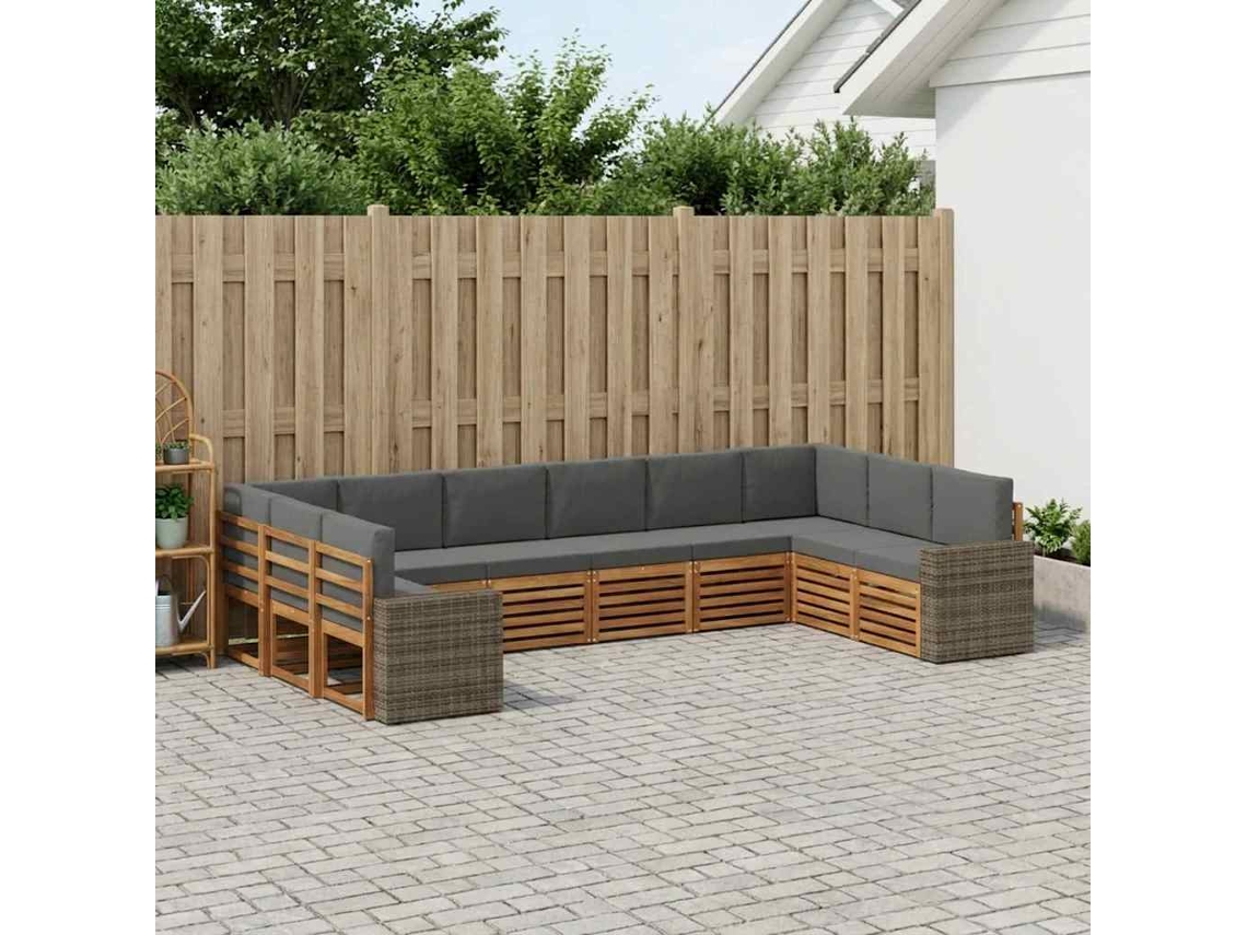 Vidaxl Conjunto De Sofás Para Exterior 10 Pcs Natural E Antracite