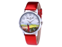 Relógio de pulso analógico de quartzo com mostrador redondo elegante (vermelho)
