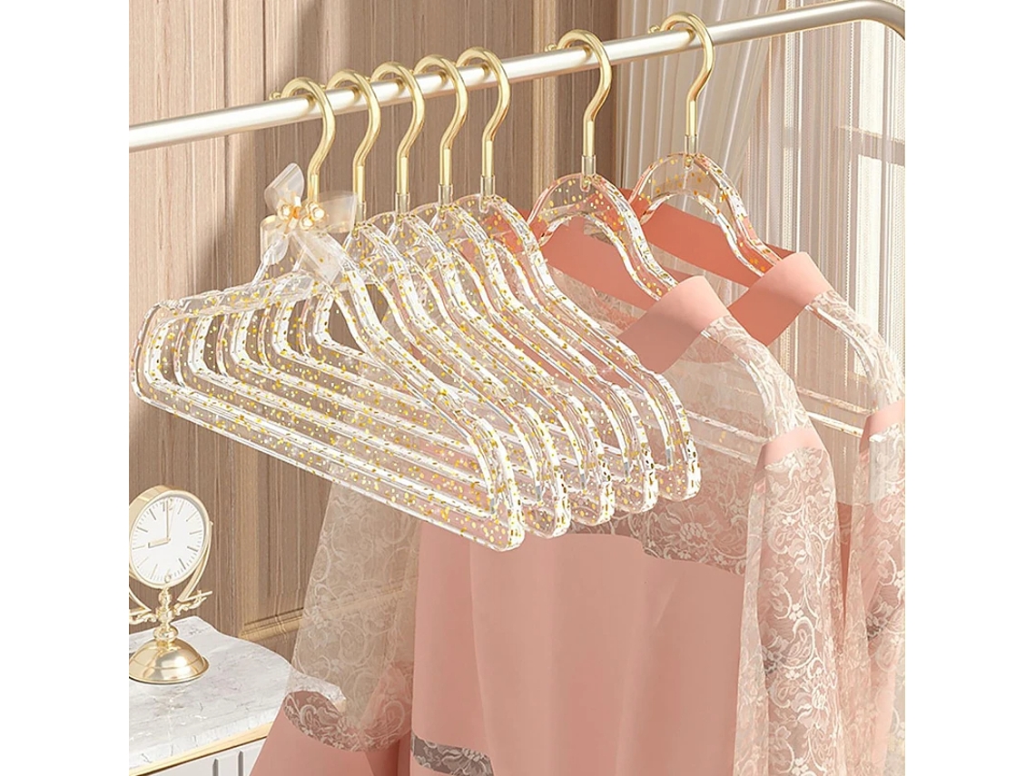 Cabideiro de Acrílico Antiderrapante , Ideal para Guardar Casacos, Ternos e Outras Roupas. MDUG (conjunto de 10 Peças, Dourado)
