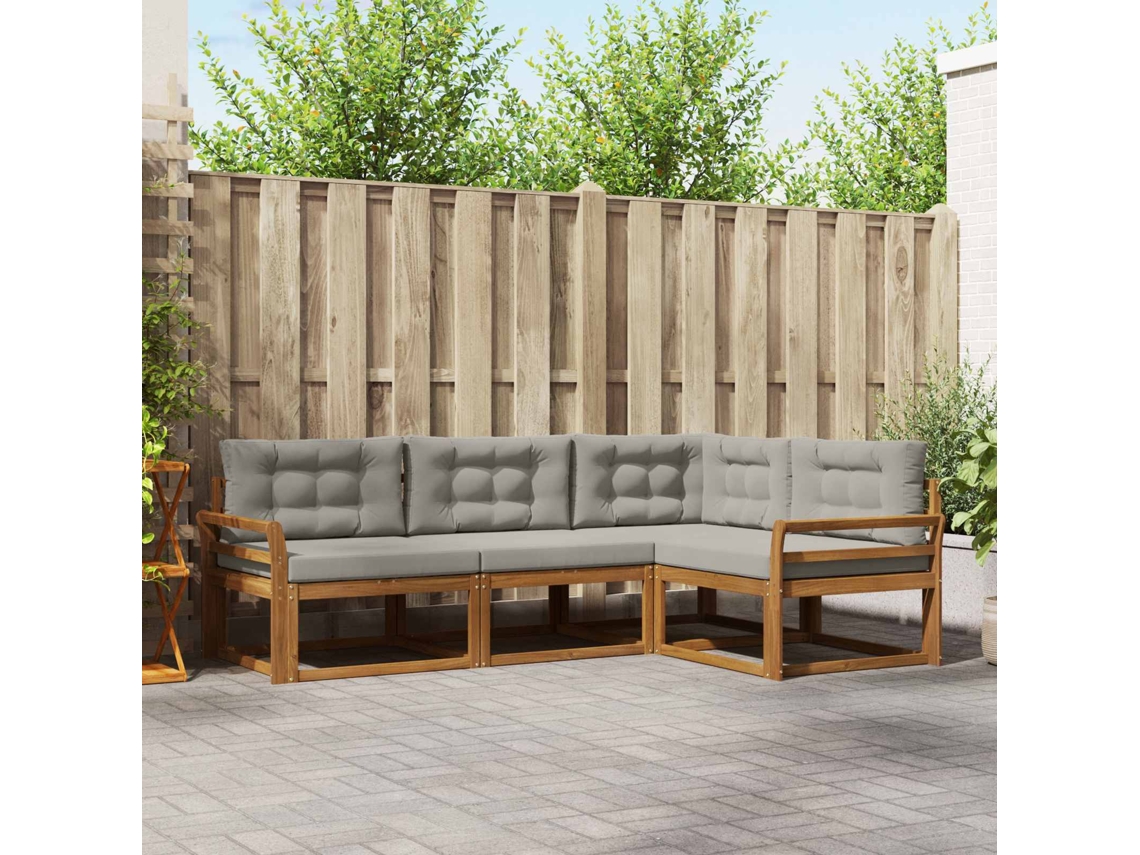 Vidaxl Conjunto De Sofás Para Exterior 4 Unid. Cinza Natural E Claro