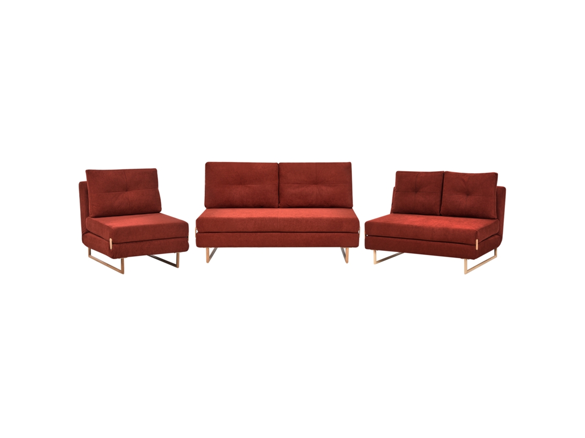 Conjunto De Sofás Cambalhota Para 6 Pessoas Beliani Jerslev De Tecido Vermelho