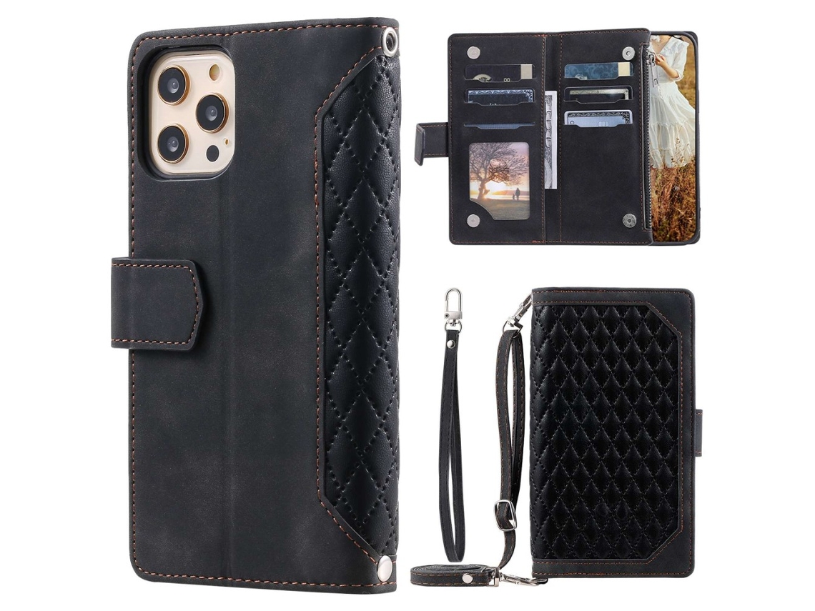Capa Quedas Pega Para Iphone 12 Pele Sintética Com Porta-cartões Preto