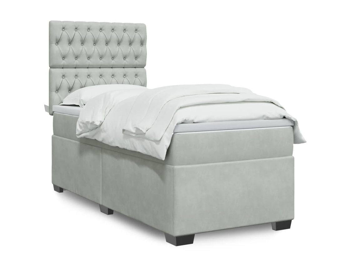 Cama Com Molas/colchão 100x200 Cm Veludo Cinza-claro