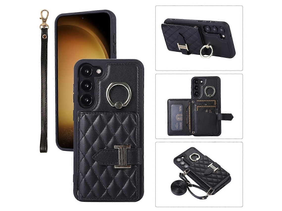 Capa Para Celular Com Suporte Horizontal Para Cartões E Argolas, Com Cordão Duplo, Compatível Com Samsung Galaxy S23+ 5g.