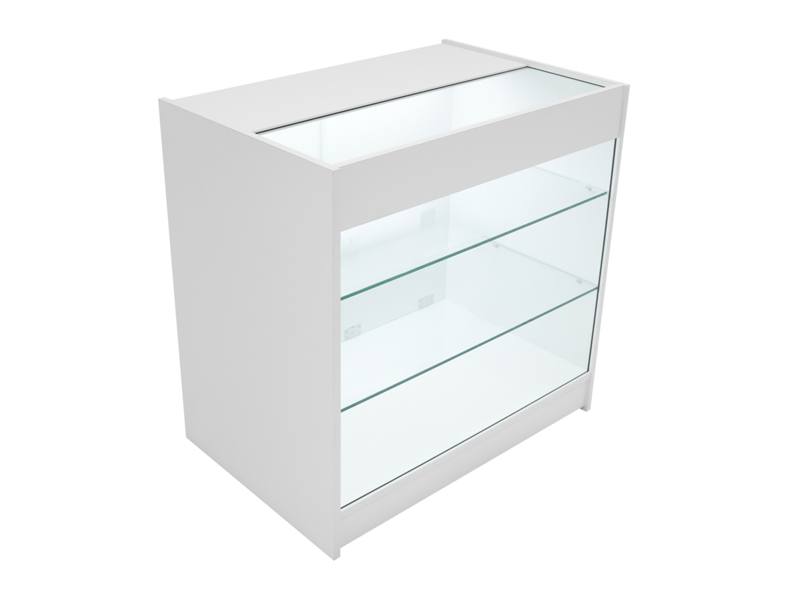 Balcão Comercial LED K900 MonsterShop MDF Branco, Vidro Temperado, 90x60x90 cm, 3 Prateleiras