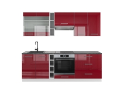 Cozinha Fame-Line, 235 cm sem bancada, Bordeaux alto brilho/branco VICCO