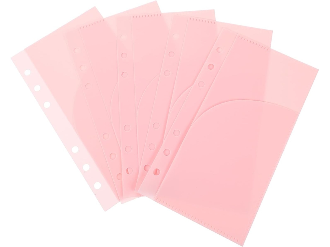 Pastas de Arquivo A6 com 6 Inserções Furos, 5 Sacos Multiuso, Polipropileno Rosa Claro, Saco para Arquivos de Documentos