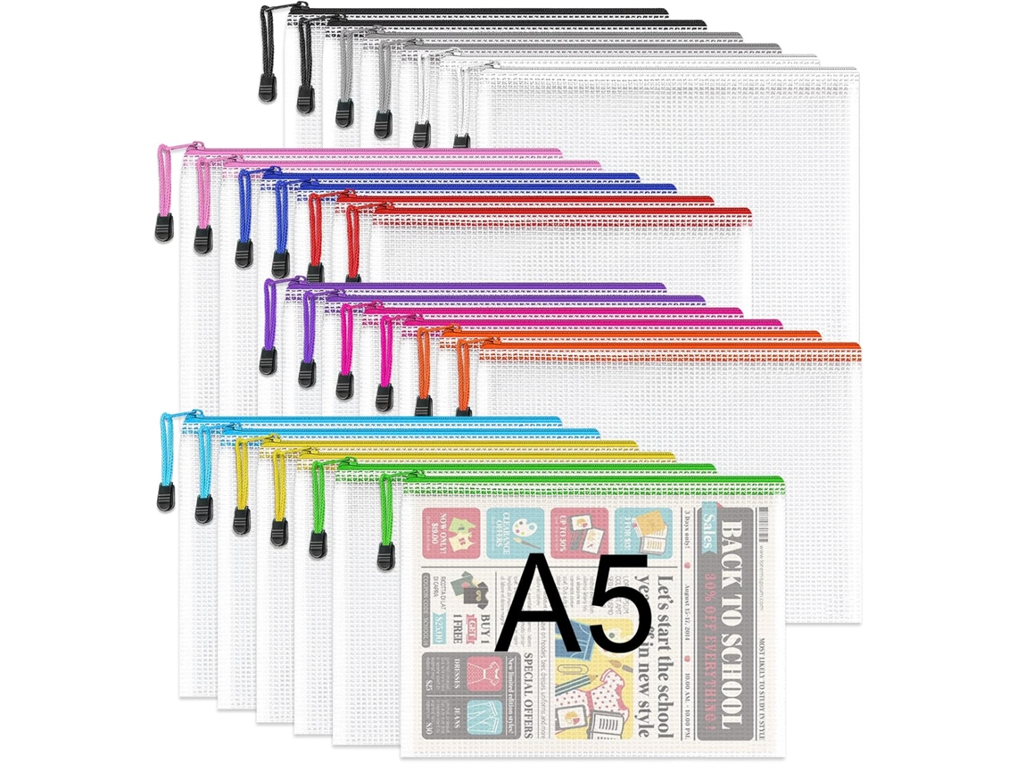Conjunto de 24 Bolsos Plásticos com Zíper em Tela, Ideais para Guardar Documentos e Outros Itens de Escritório em Viagens BRILVIBERA