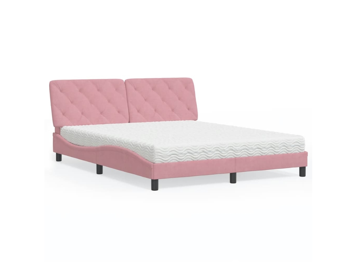 Vidaxl Cama Com Colchão 160x200 Cm Veludo Rosa