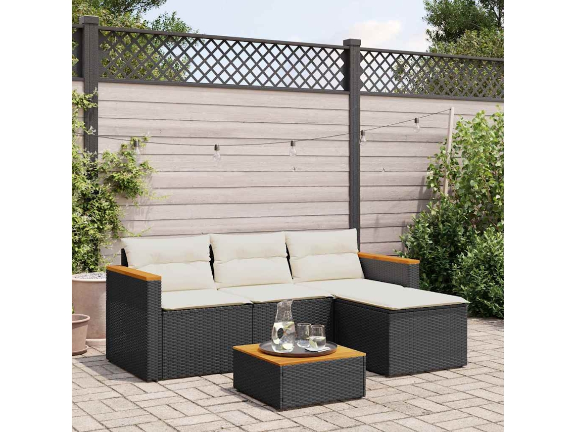 Vidaxl 3 Pcs Conjunto Sofás De Jardim Com Almofadões Vime Pe Preto