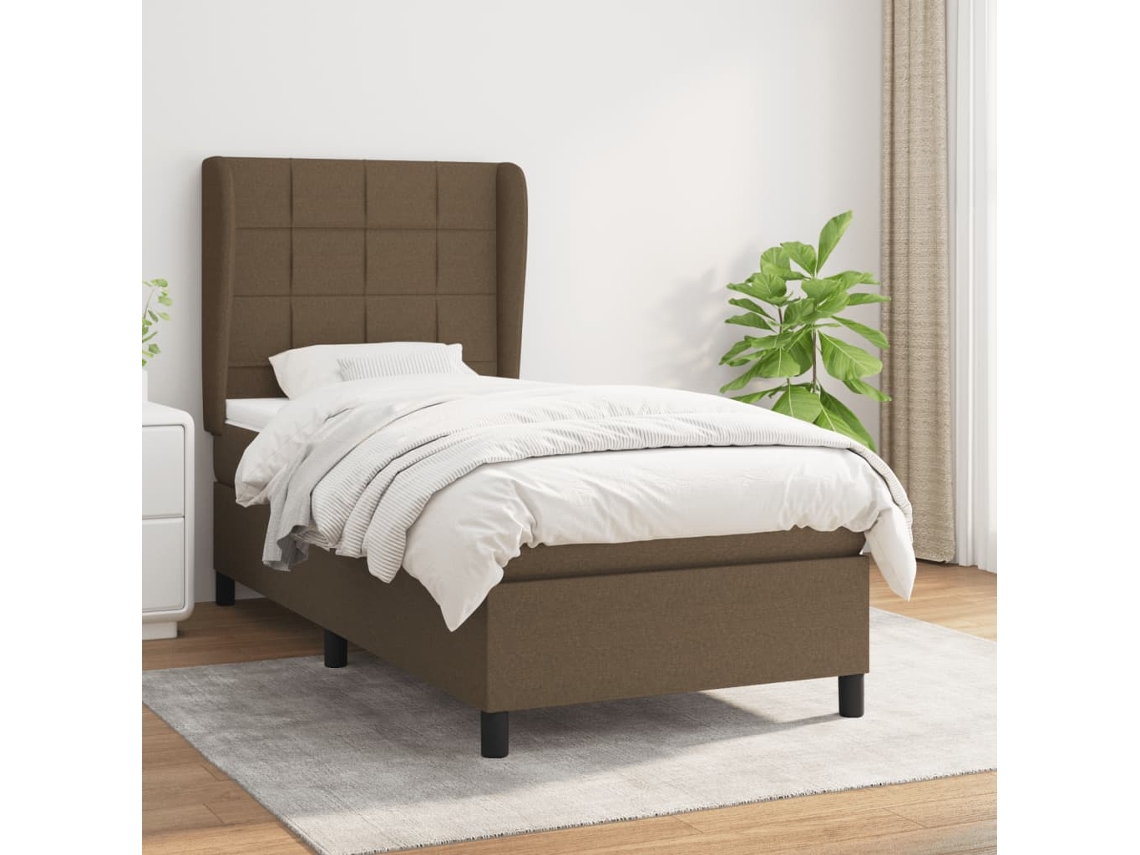 Cama Com Molas/colchão 90x200 Cm Tecido Castanho-escuro