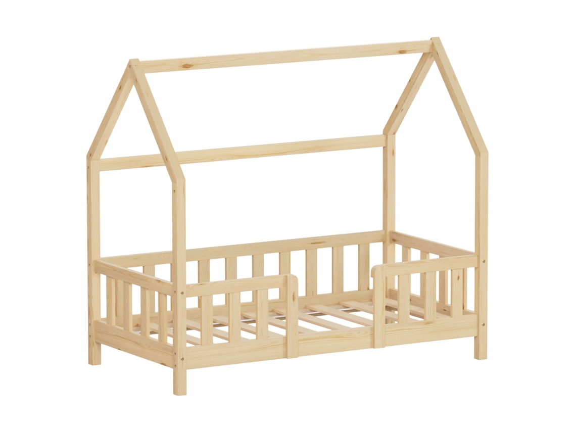 Cama Infantil Ml-design 70x140 Cm Natural, Forma De Casa, Com Proteção Contra Quedas