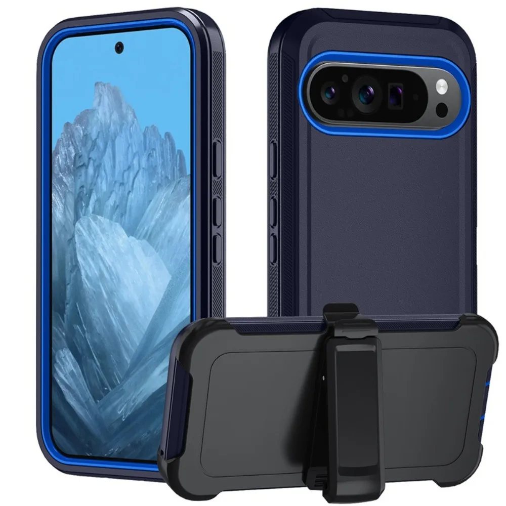 (azul, Google Pixel 10 Pro) Capa Protetora Resistente E À Prova De Choque, Material Híbrido De Três Camadas Tpupc, Com Clipe Para Cinto.
