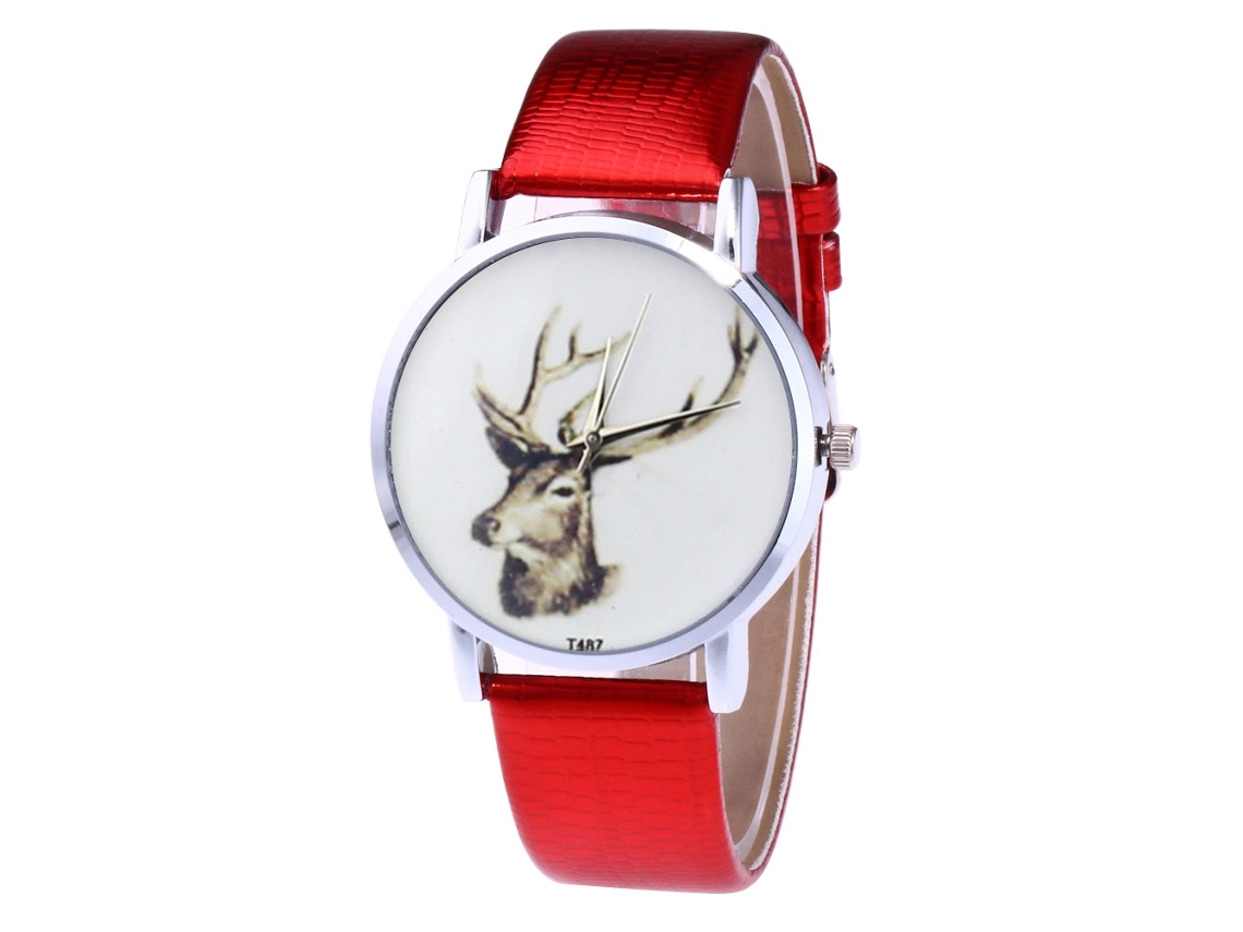 Relógio analógico de quartzo Zhoulianfa para homens e mulheres com pulseira de couro PU (vermelho)