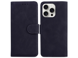 Capa Em Couro Pu Com Suporte, Para Iphone 16 Pro Max - Preto