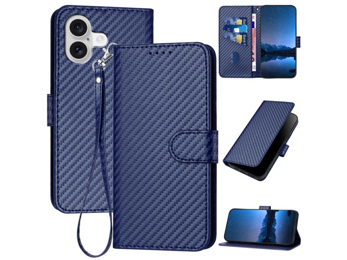 Capa De Couro Para Iphone 17 - Fivela Em Fibra De Carbono - Com Cordão